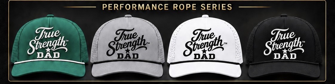 Performance Rope Series caps in emerald, gray, white, and black with the logo centered on the front